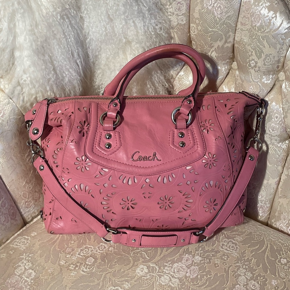 Coach laser cut leather bag